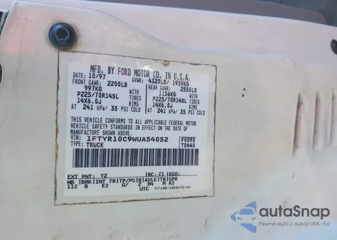 1998 Ford Ranger Splash/Xl/Xlt z USA, uszkodzony, nr VIN 1FTYR10C9WUA54052